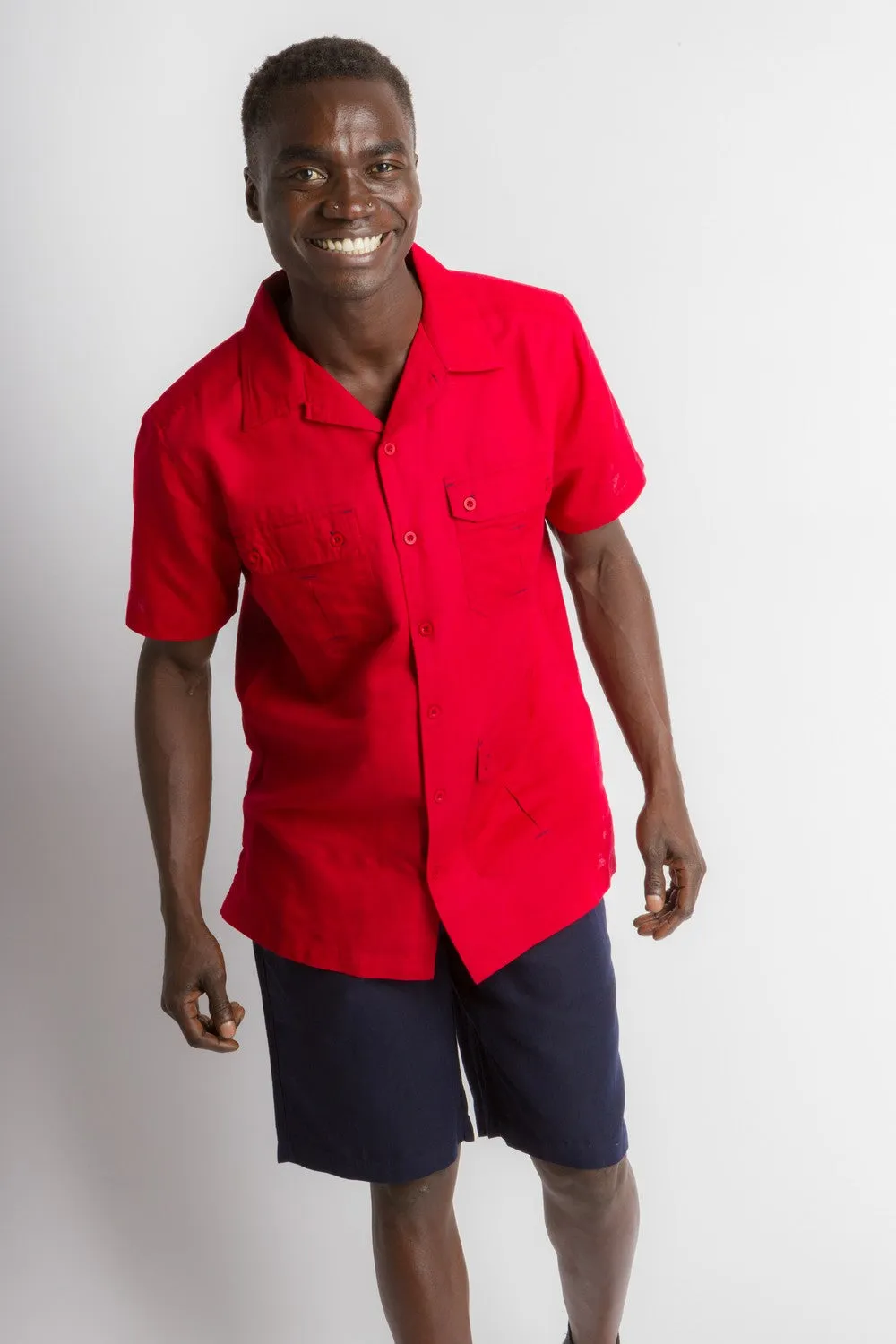 MStar | Men's Linen Cotton Blend Short Sleeve Safari Shirt