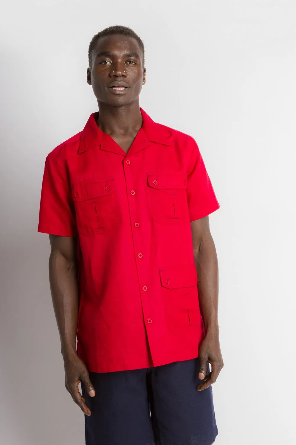 MStar | Men's Linen Cotton Blend Short Sleeve Safari Shirt
