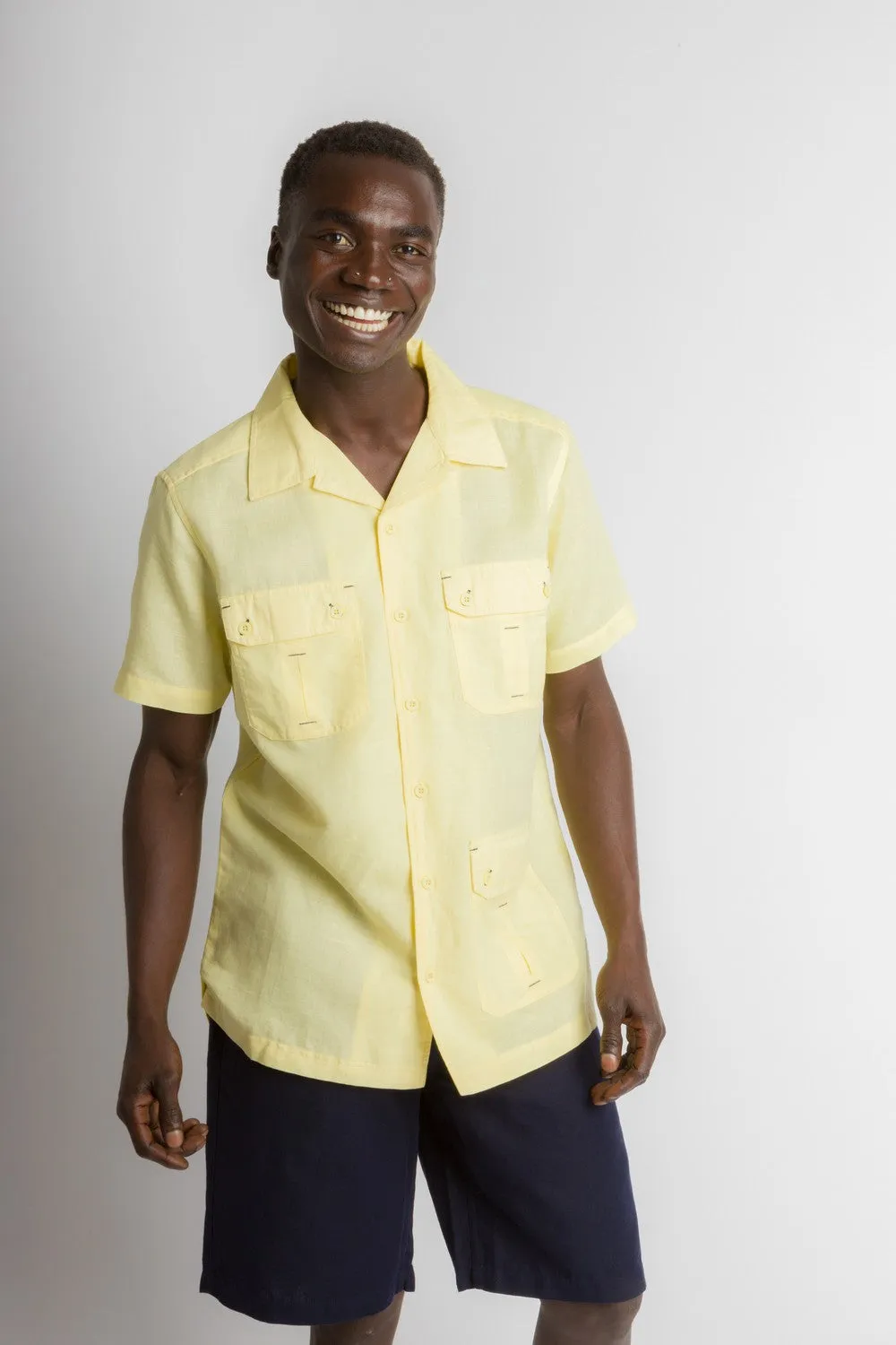 MStar | Men's Linen Cotton Blend Short Sleeve Safari Shirt
