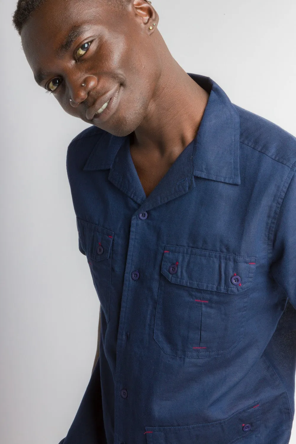 MStar | Men's Linen Cotton Blend Short Sleeve Safari Shirt