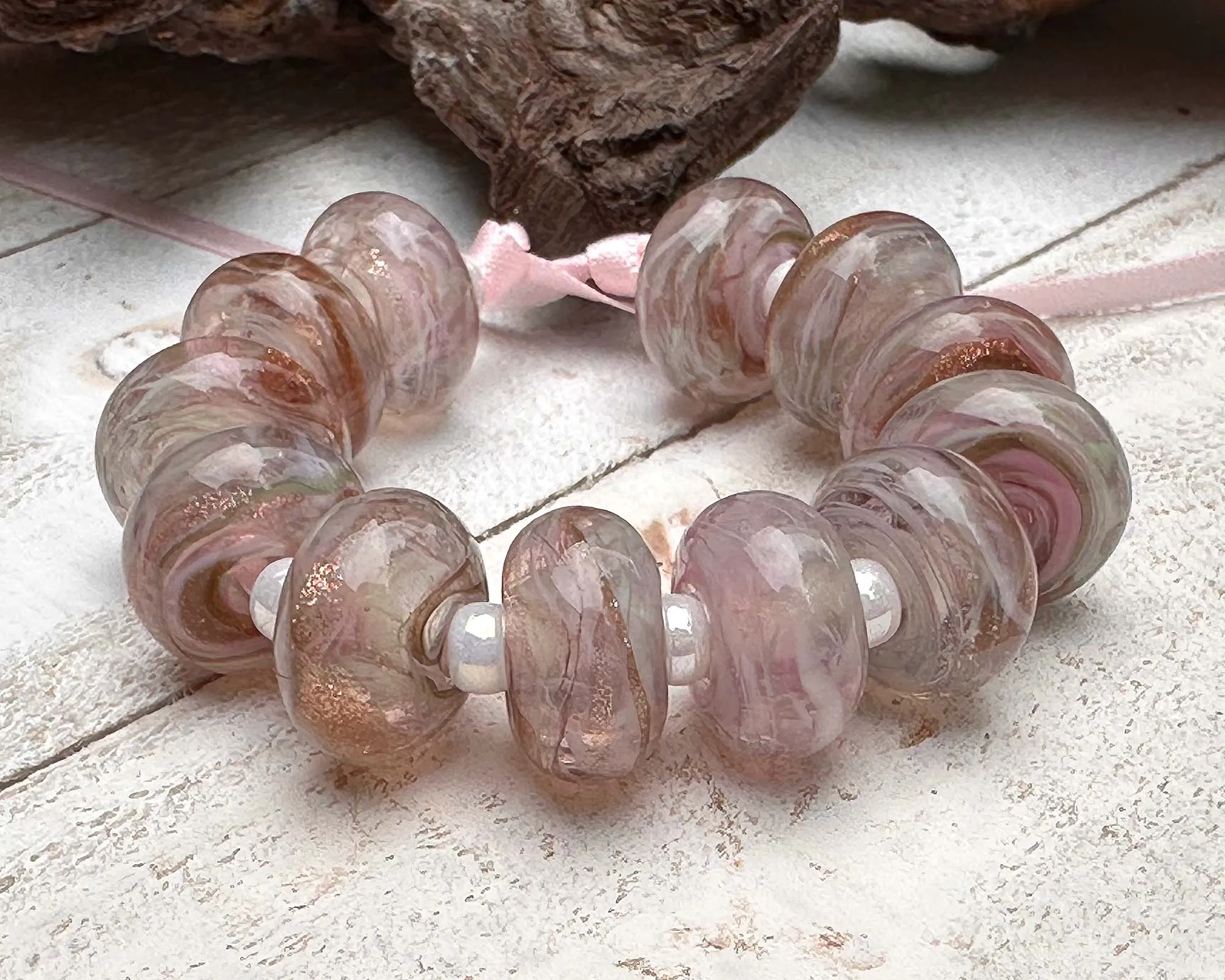 MTO Blushing Pink Shimmer Lampwork Beads