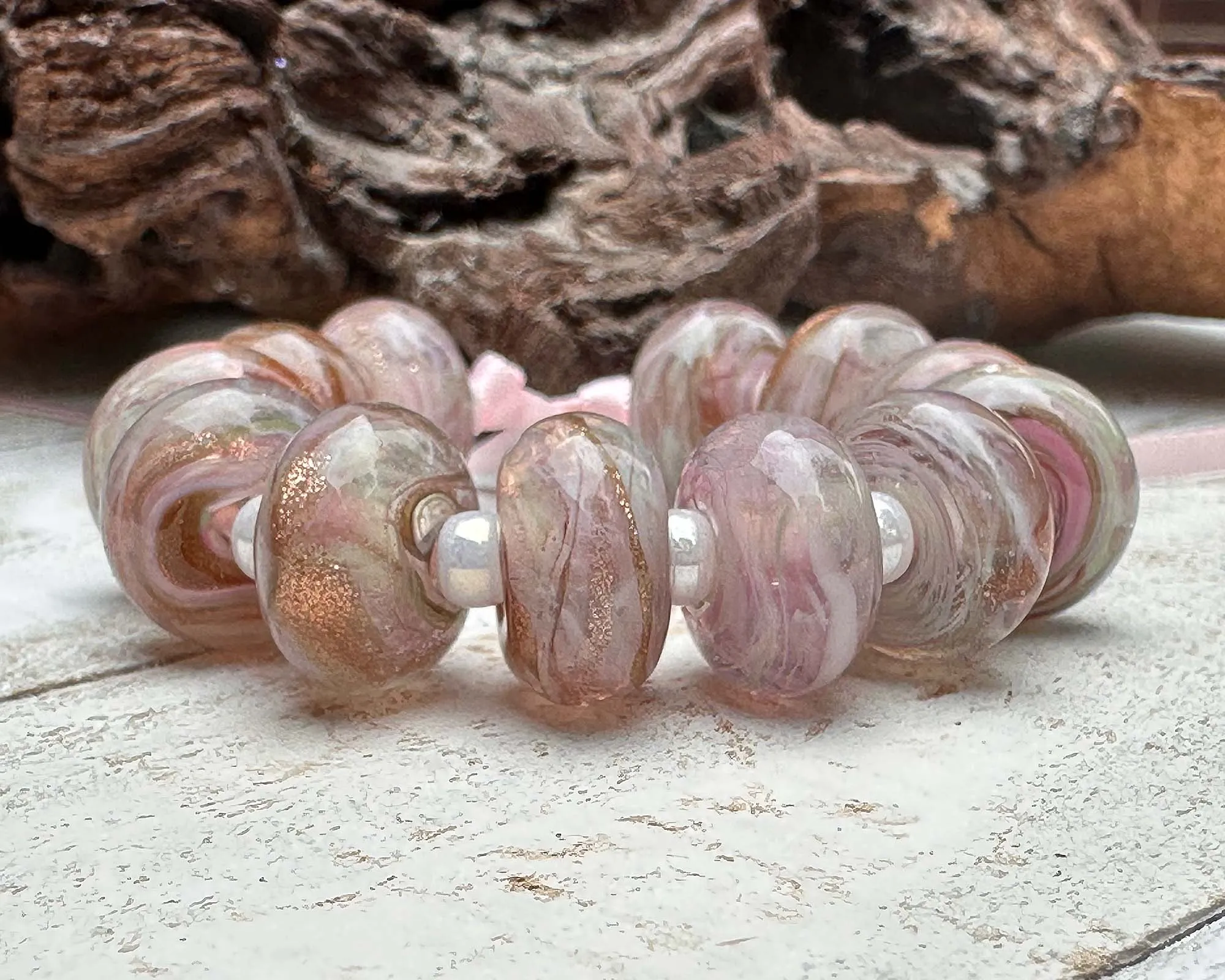 MTO Blushing Pink Shimmer Lampwork Beads