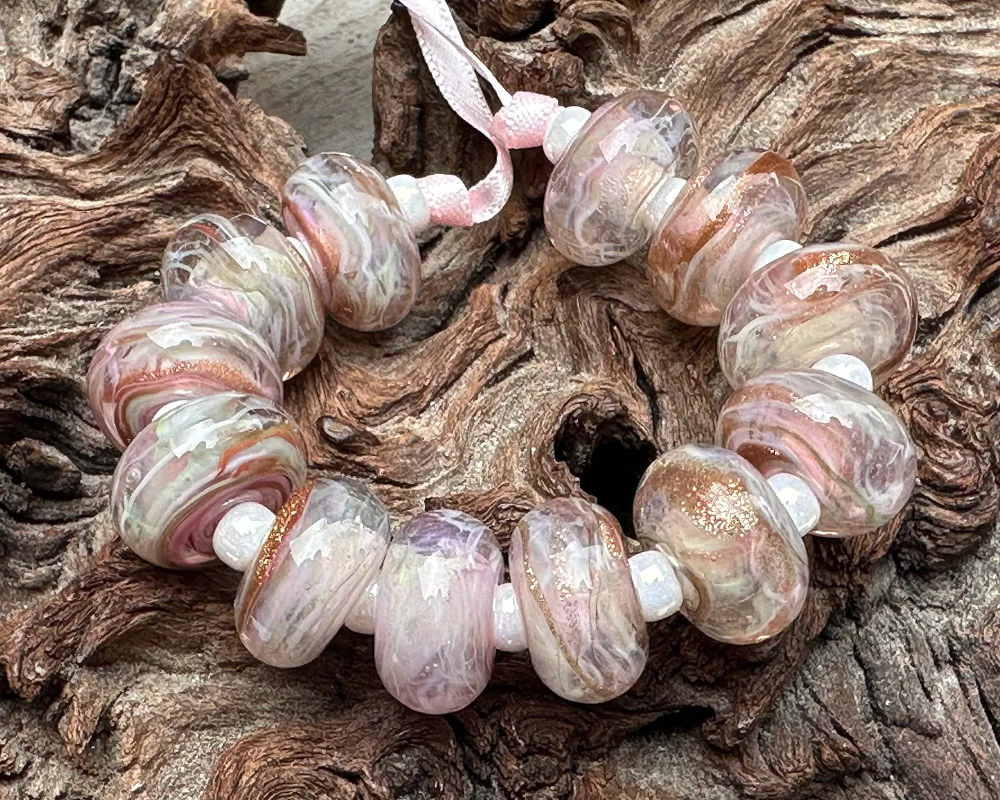MTO Blushing Pink Shimmer Lampwork Beads