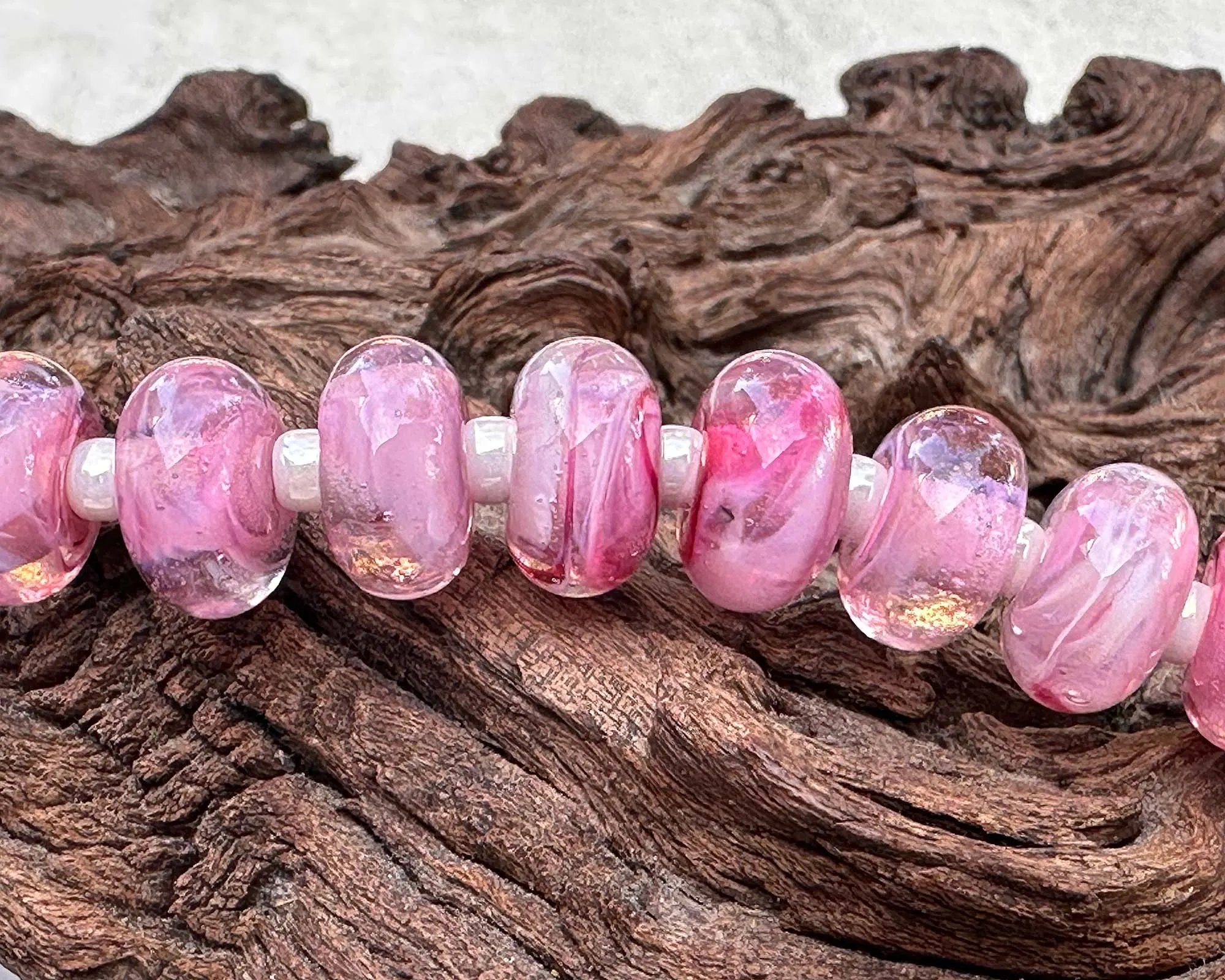 MTO Cherries Jubilee Pink Shimmer Lampwork Beads