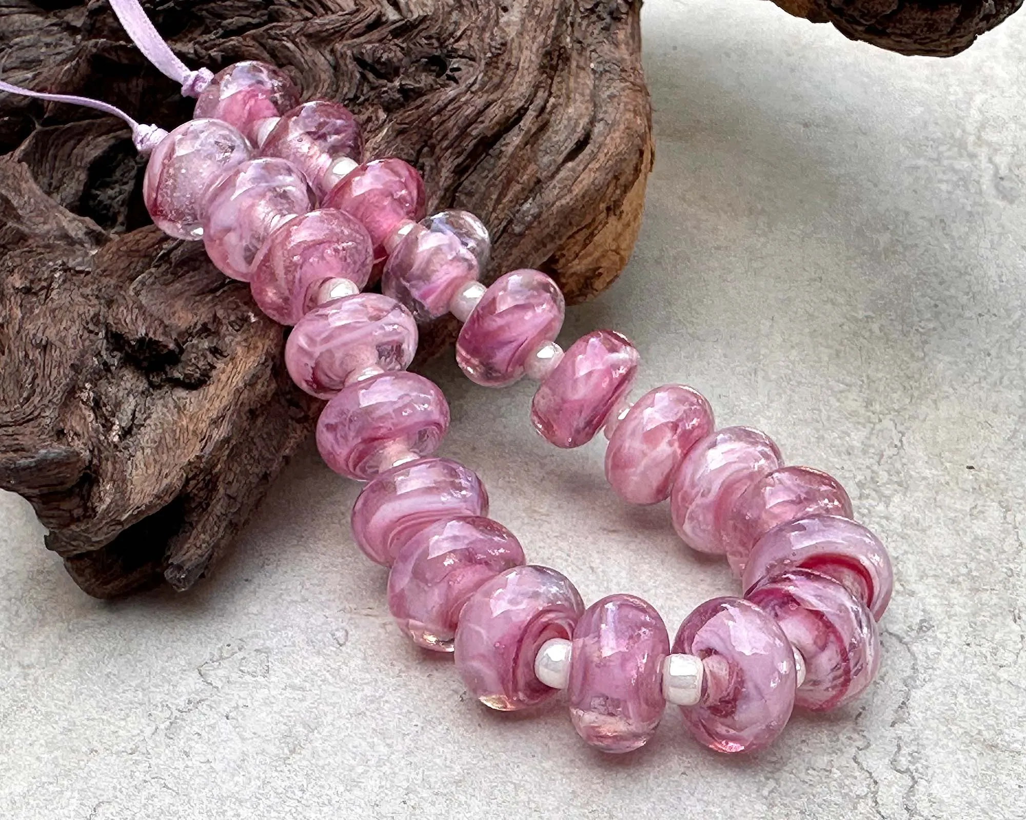 MTO Cherries Jubilee Pink Shimmer Lampwork Beads