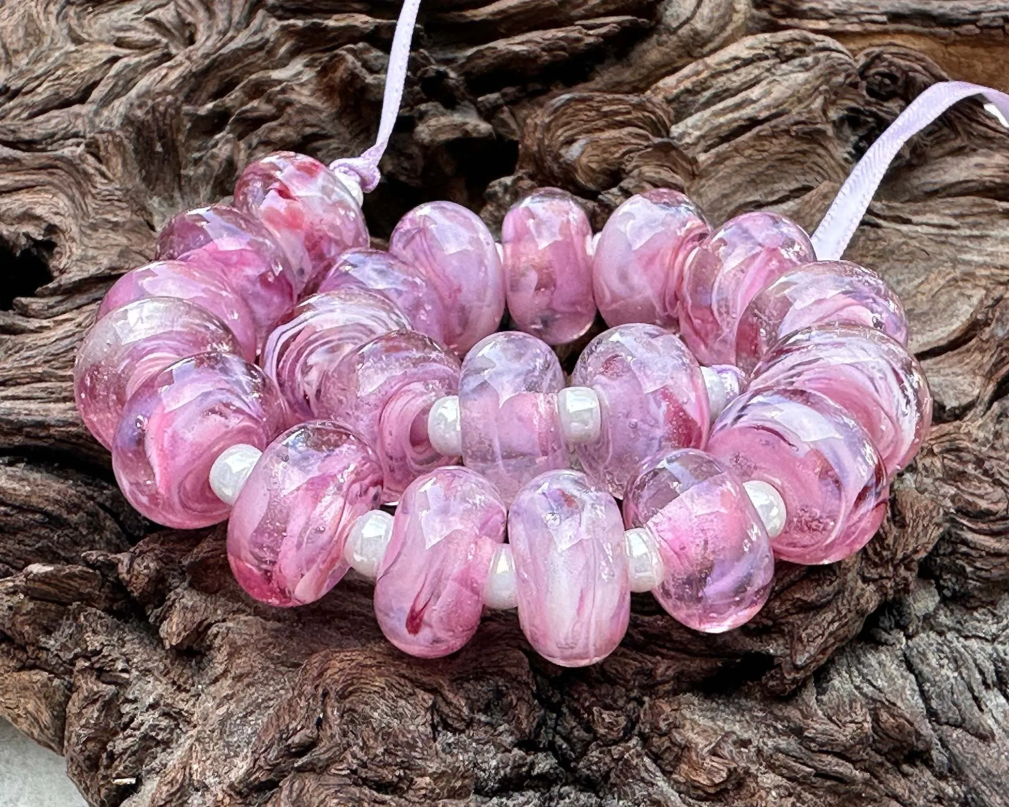 MTO Cherries Jubilee Pink Shimmer Lampwork Beads