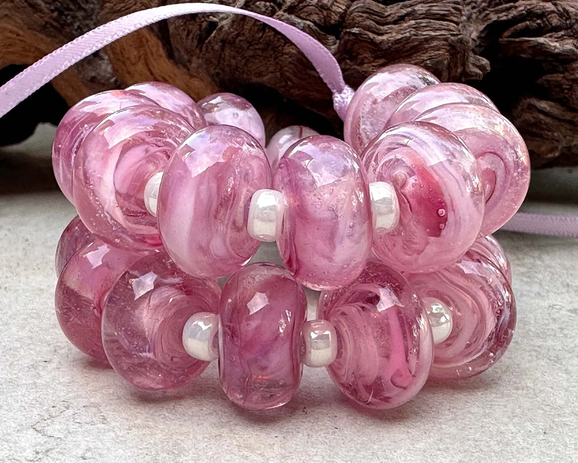MTO Cherries Jubilee Pink Shimmer Lampwork Beads