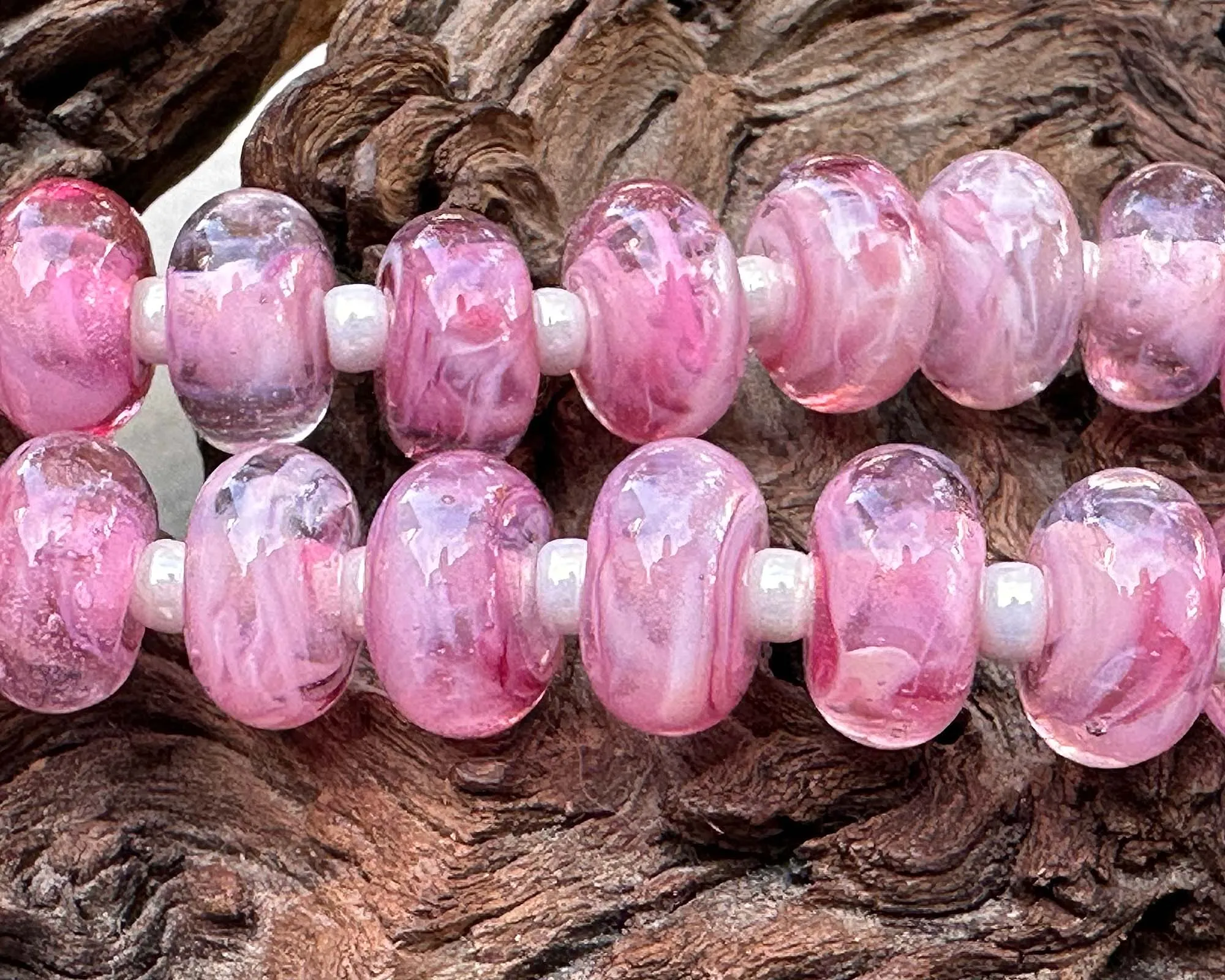 MTO Cherries Jubilee Pink Shimmer Lampwork Beads