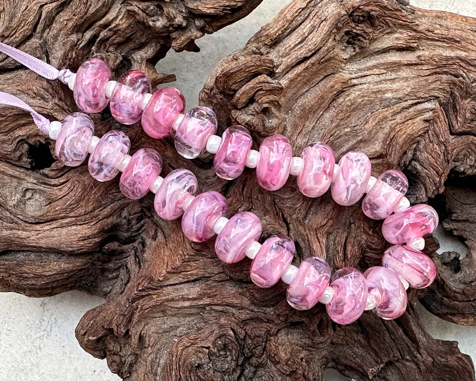 MTO Cherries Jubilee Pink Shimmer Lampwork Beads
