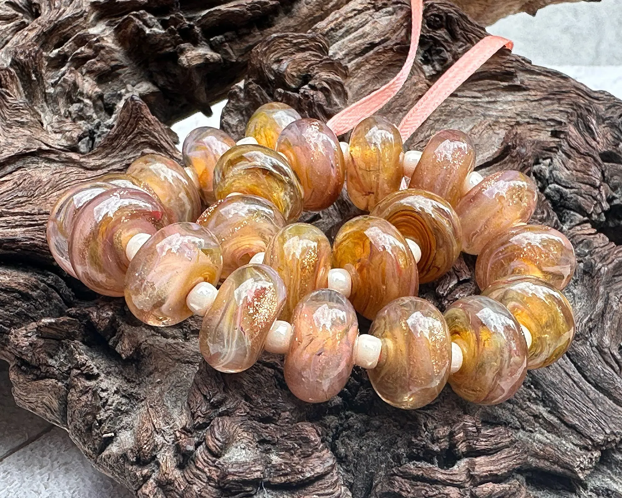 MTO Sunset Glow Pink Shimmer Lampwork Beads