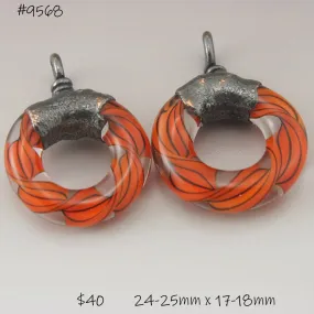 Orange and Black Helix Twist Circle Pair with Copper Electroforming