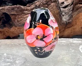 Orange Pink Floral Lampwork Focal Bead SRA
