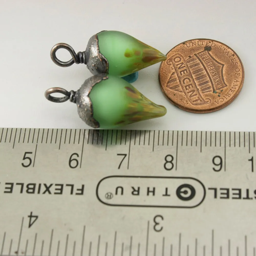 Pale Emerald Green Etched Raku Drops with Copper Electroforming