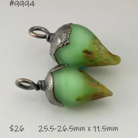 Pale Emerald Green Etched Raku Drops with Copper Electroforming