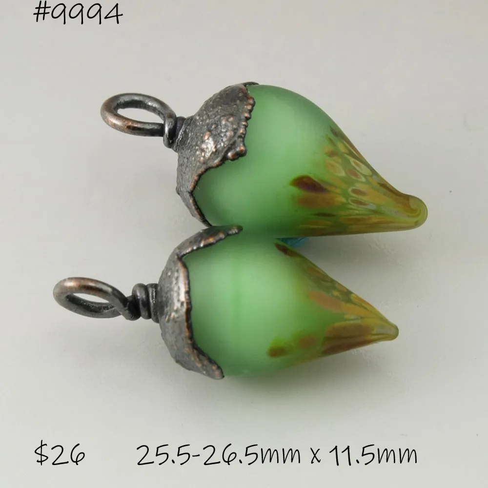 Pale Emerald Green Etched Raku Drops with Copper Electroforming