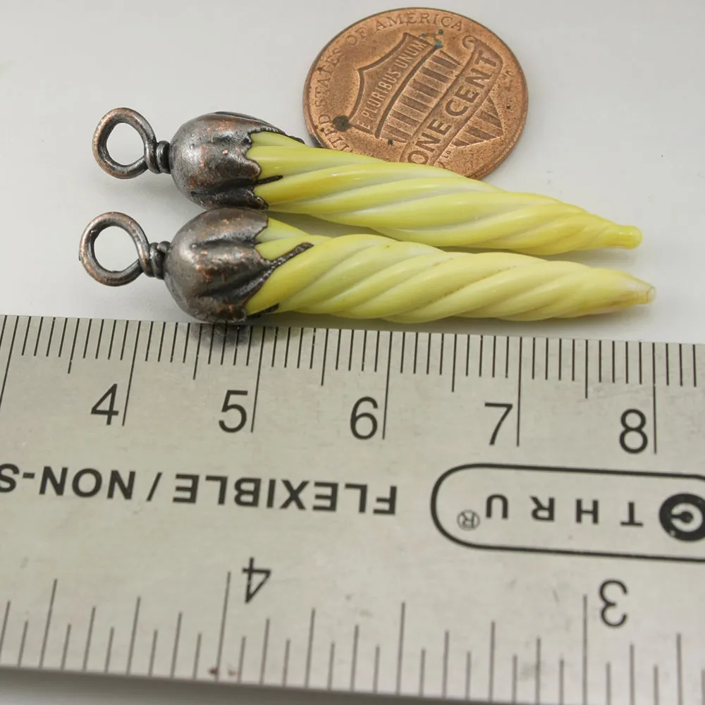 Pale Yellow Unicorn Horns with Copper Electroforming