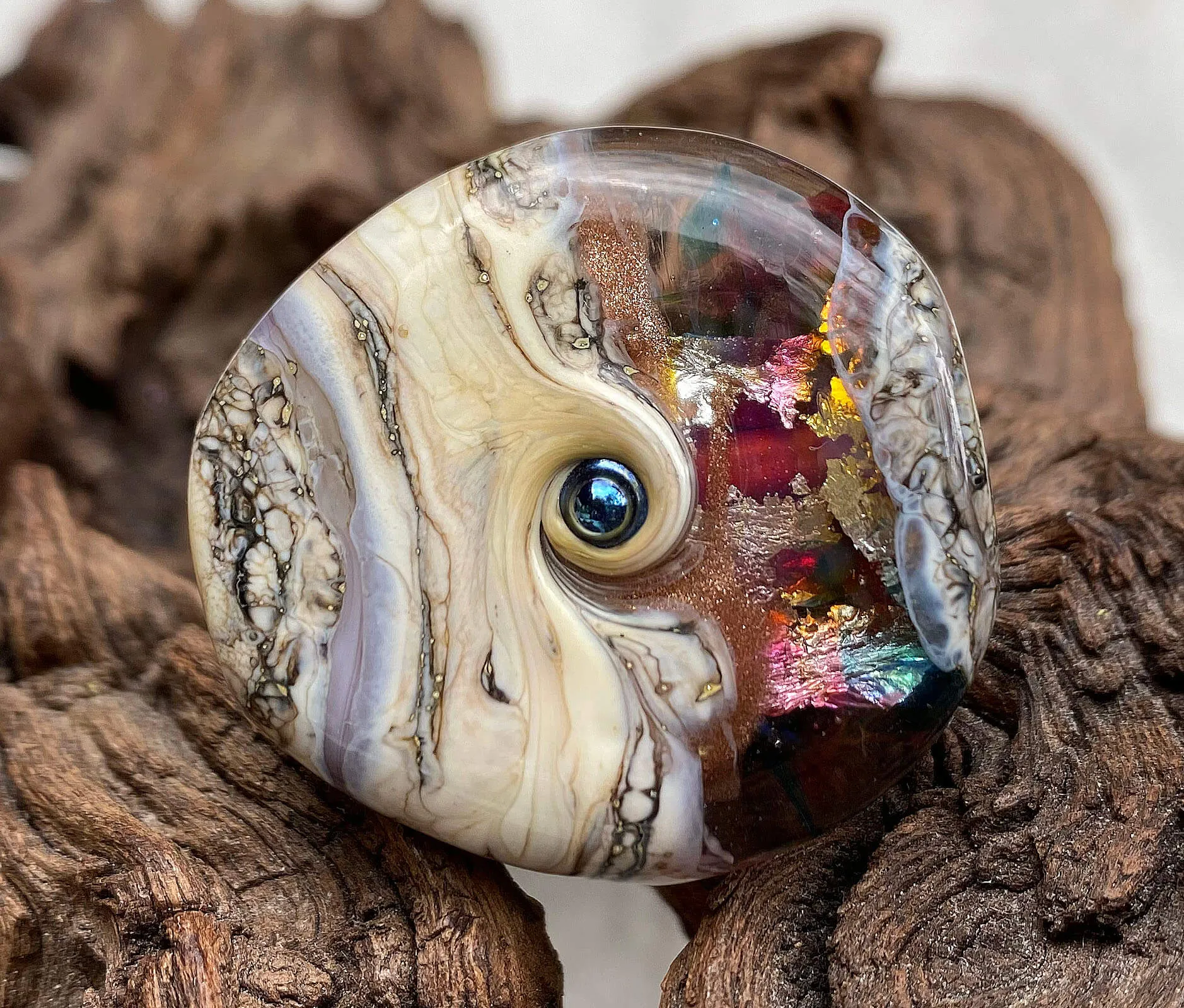 Pastel Silver Organic Lampwork Focal Bead SRA