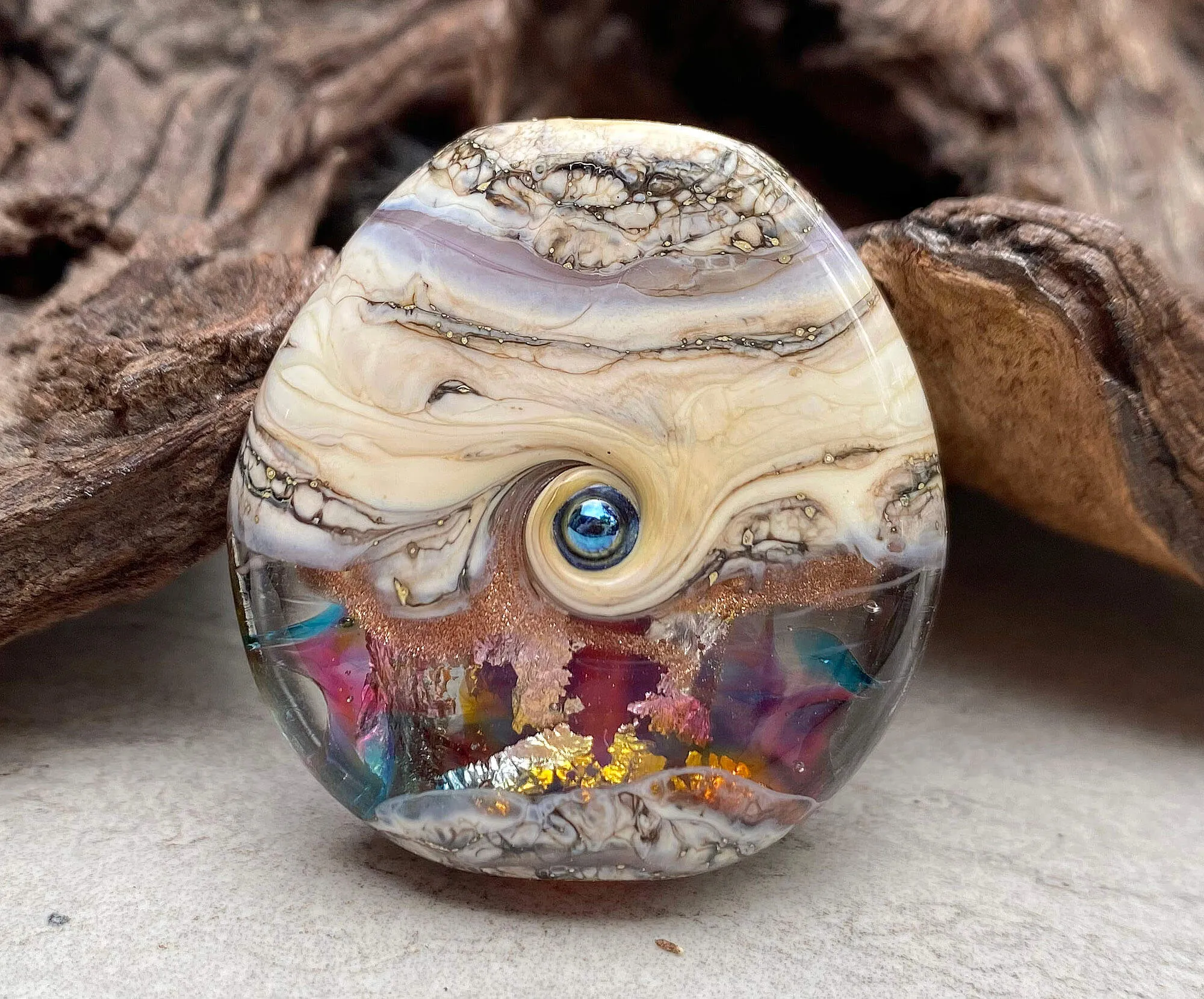 Pastel Silver Organic Lampwork Focal Bead SRA