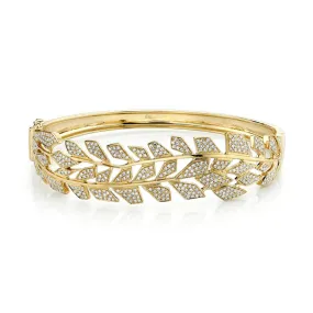 Pavé Diamond Leaf Hinged Bangle Bracelet