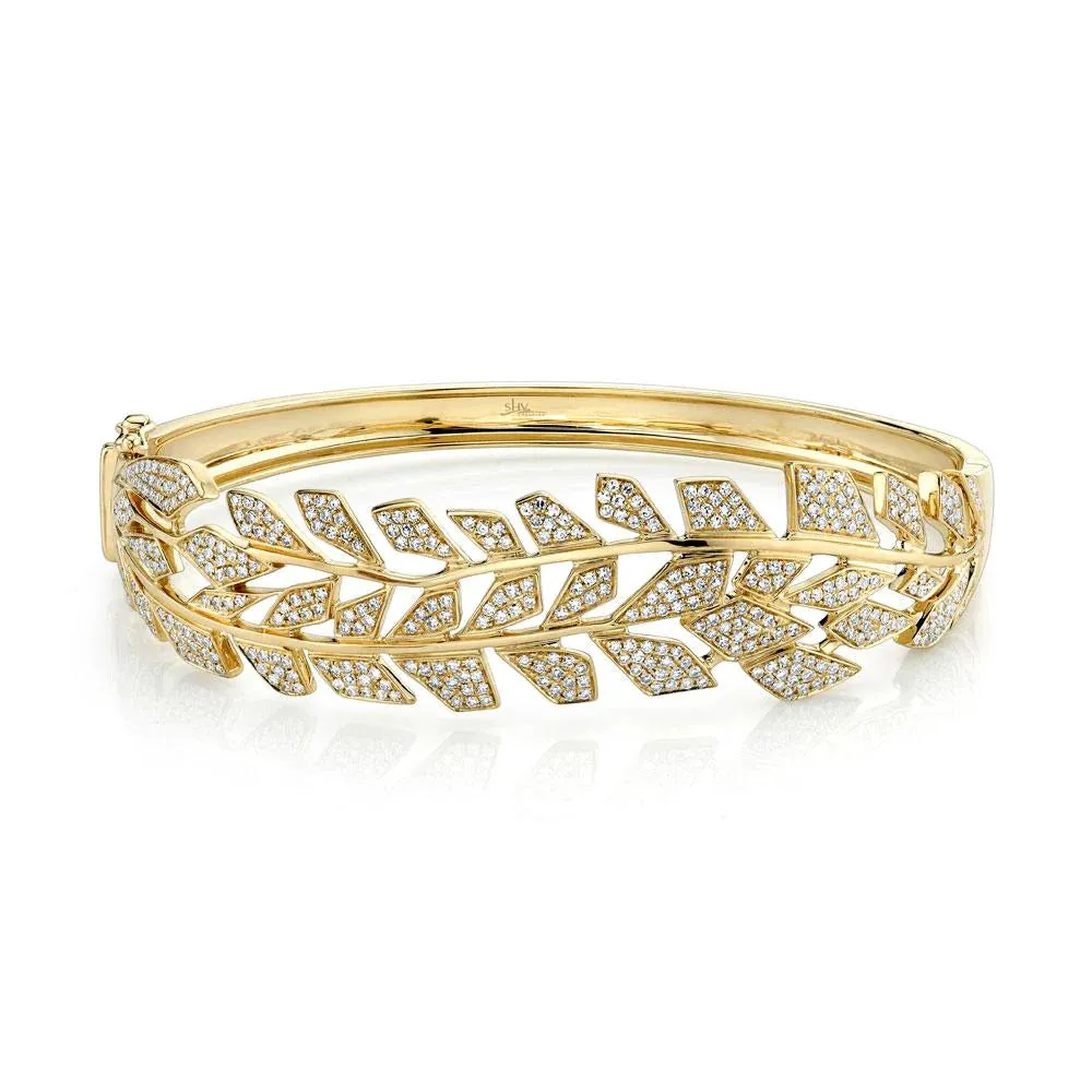 Pavé Diamond Leaf Hinged Bangle Bracelet