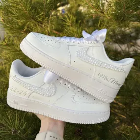 Pearl Ribbon Bridal Wedding Shoes Custom Air Force 1