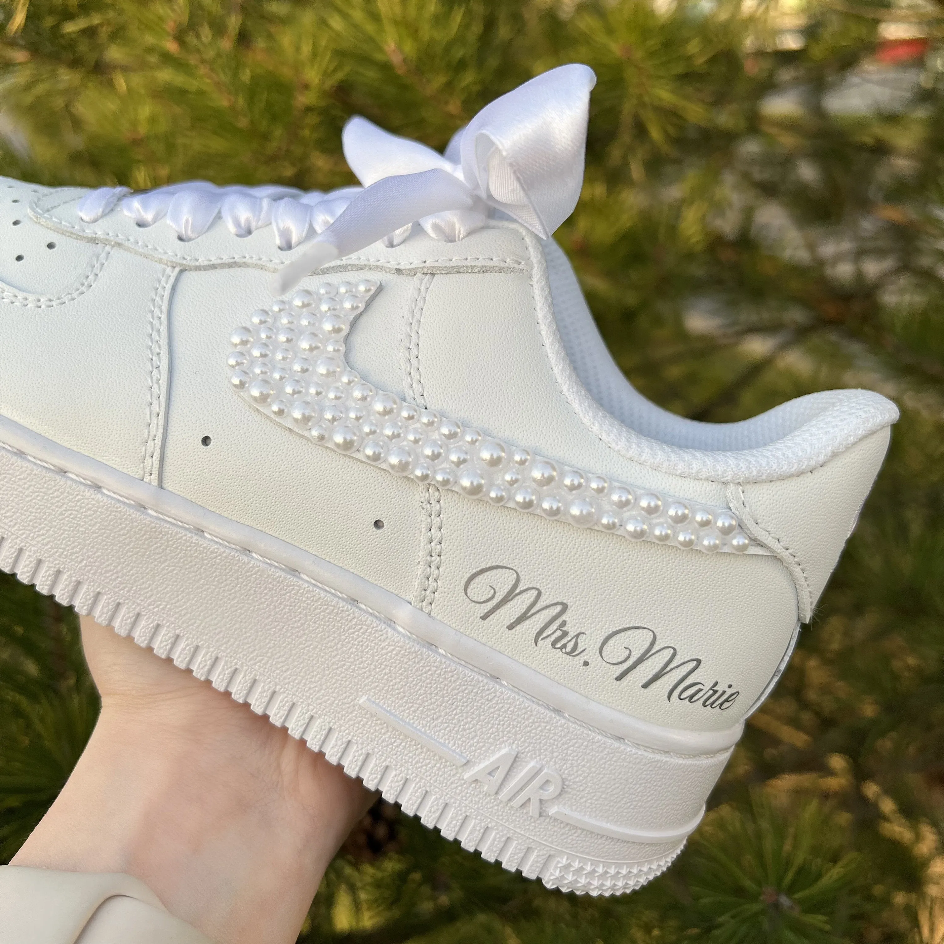 Pearl Ribbon Bridal Wedding Shoes Custom Air Force 1