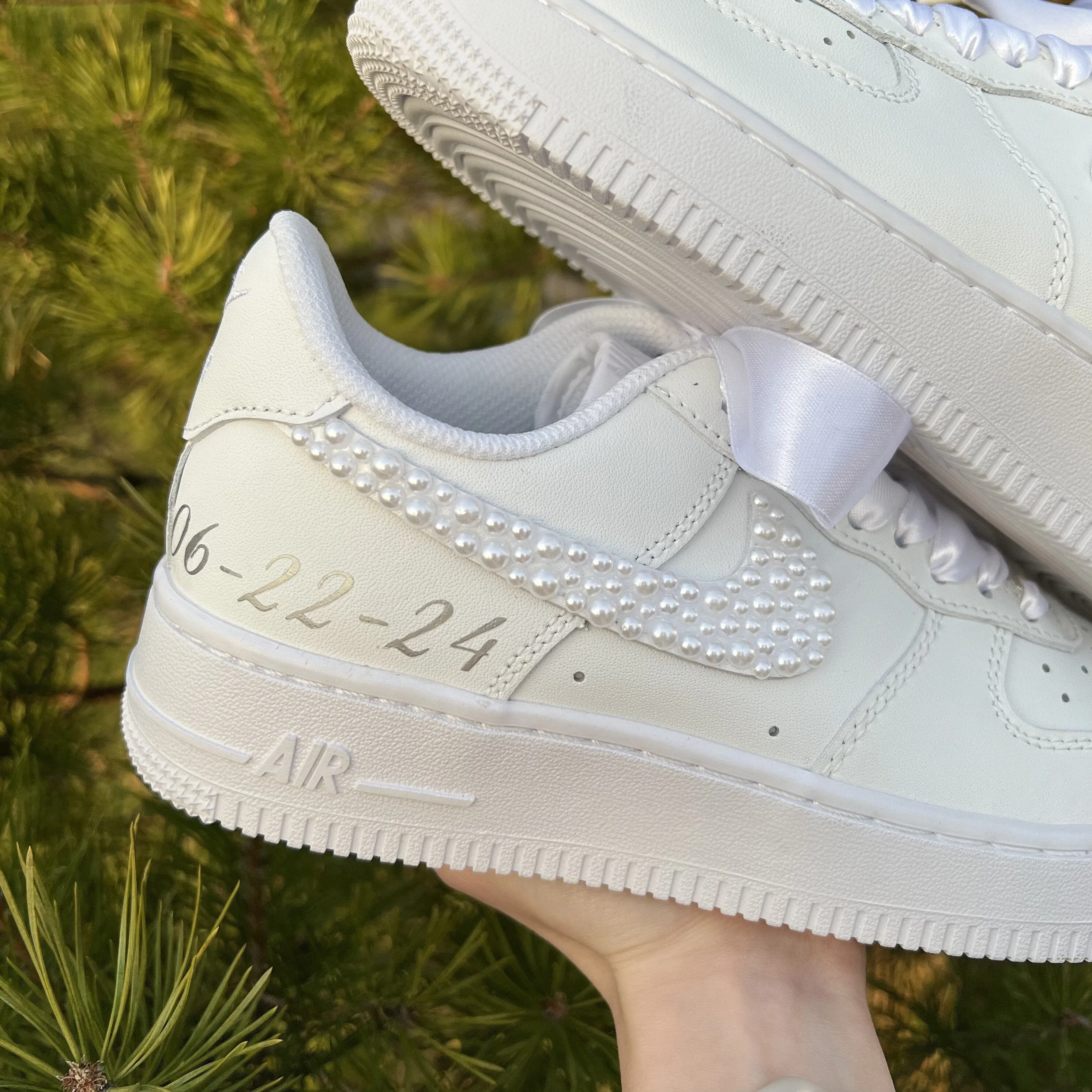 Pearl Ribbon Bridal Wedding Shoes Custom Air Force 1