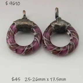 Pink Black Goldstone Helix Twist Circle Pair with Copper Electroforming