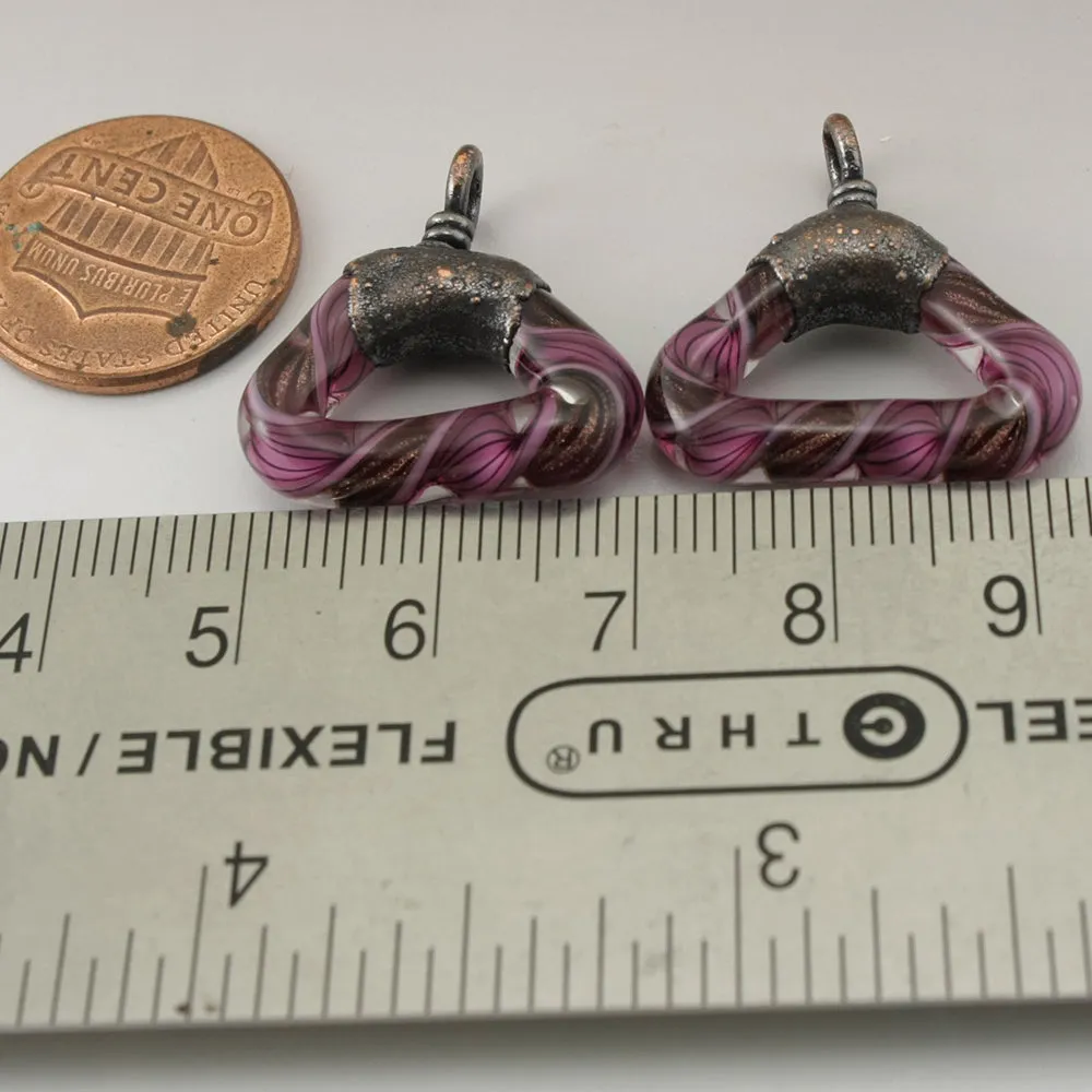 Pink Black Goldstone Helix Twist Triangle with Copper Electroforming