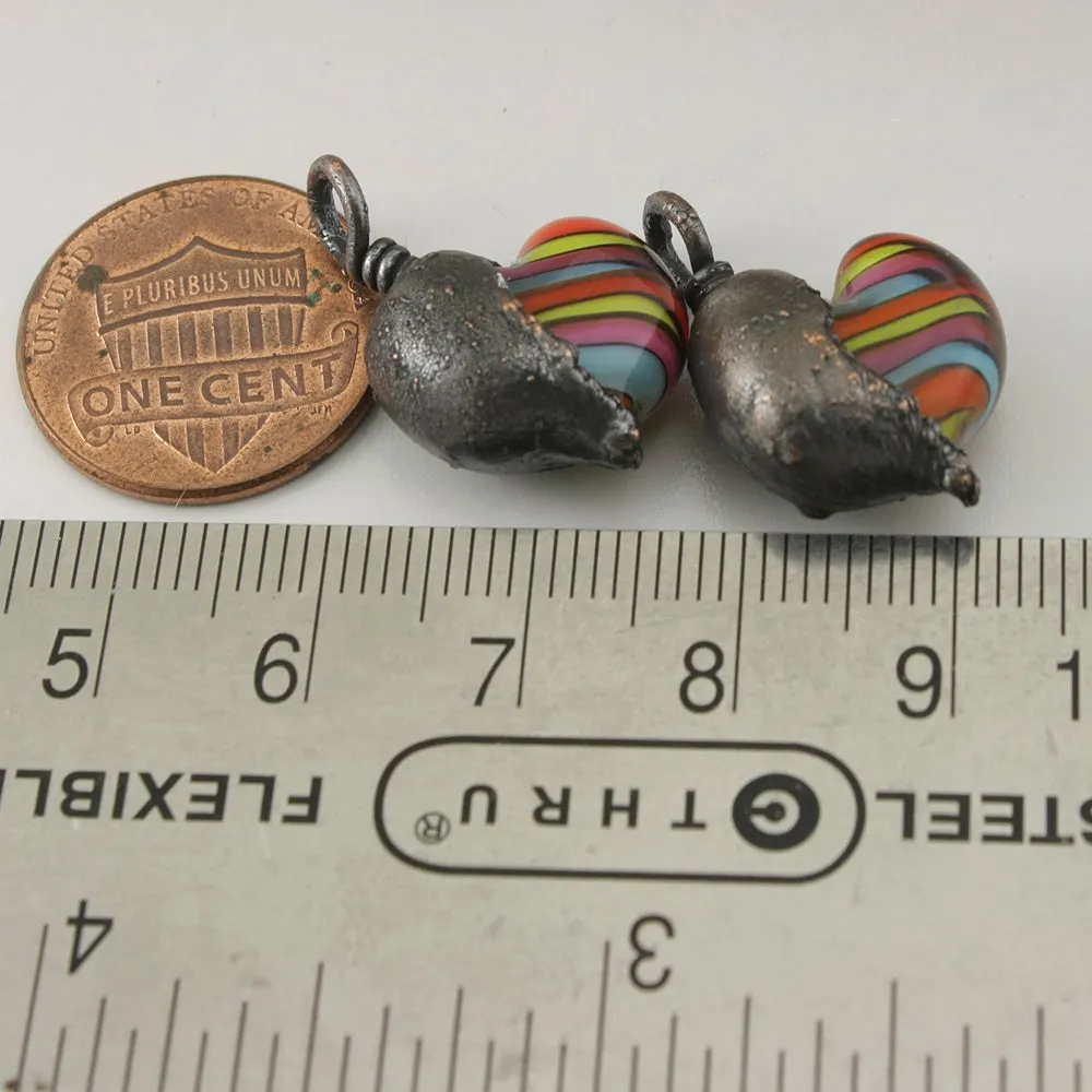 Pink Blue Green Orange Twist Hearts with Copper Electroforming