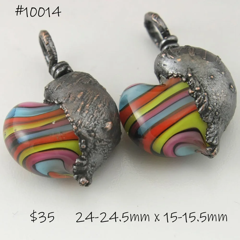 Pink Blue Green Orange Twist Hearts with Copper Electroforming