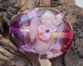 Pink Floral Dichroic Lampwork Focal Bead SRA