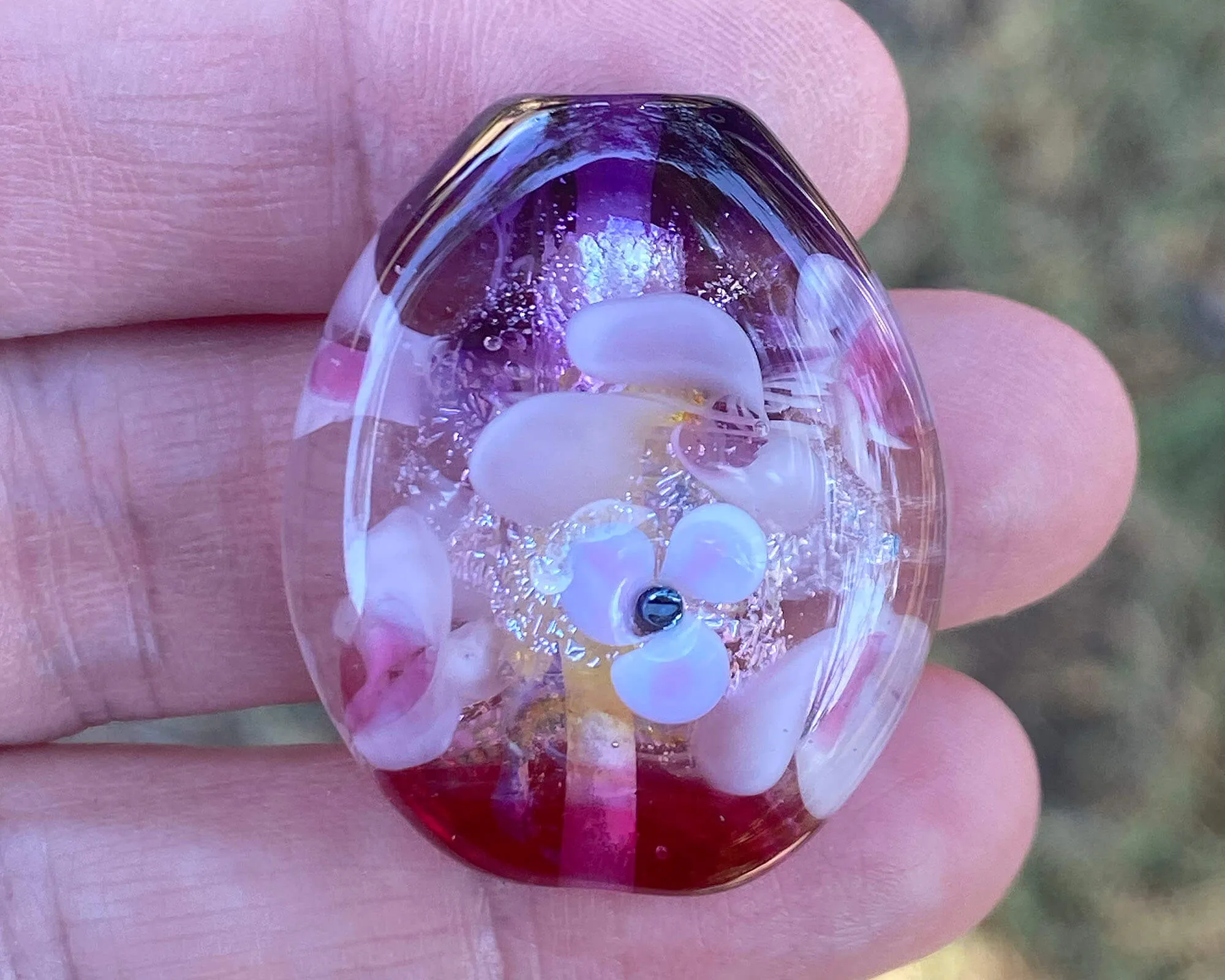 Pink Floral Dichroic Lampwork Focal Bead SRA