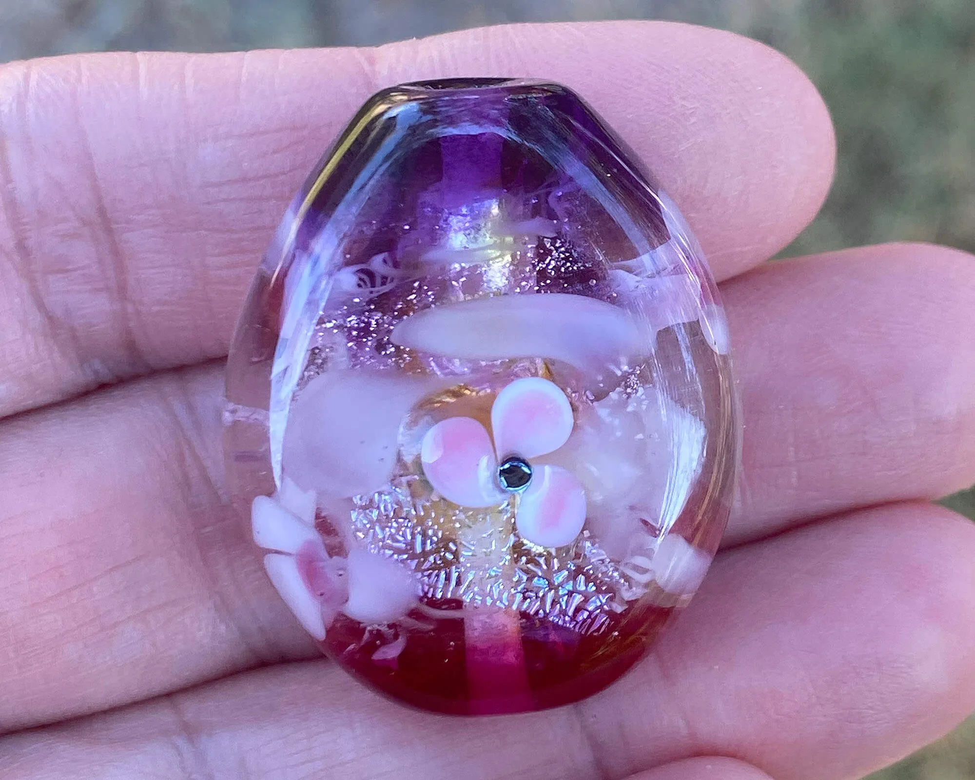 Pink Floral Dichroic Lampwork Focal Bead SRA