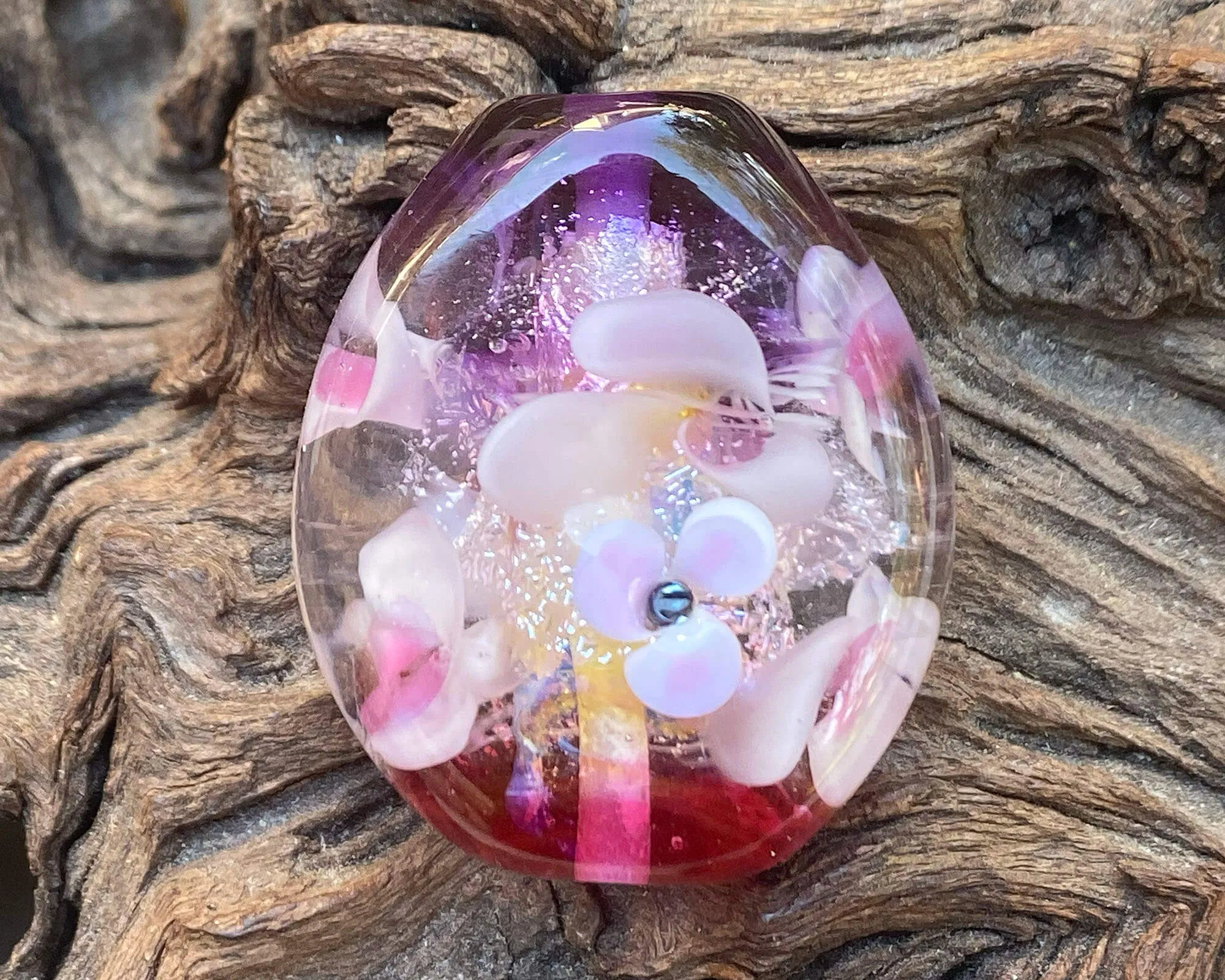 Pink Floral Dichroic Lampwork Focal Bead SRA