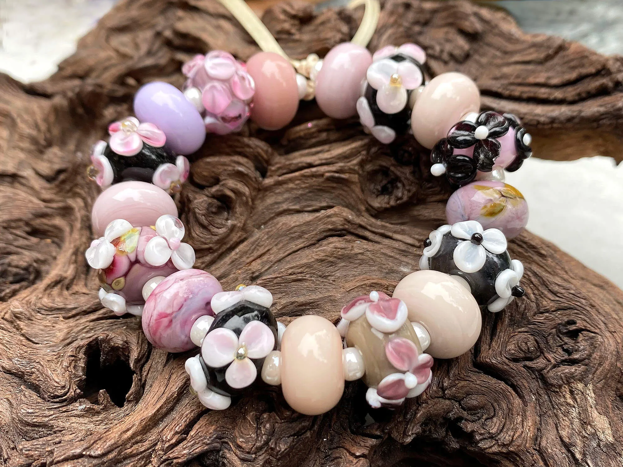 Pink Floral Lampwork Beads Set SRA