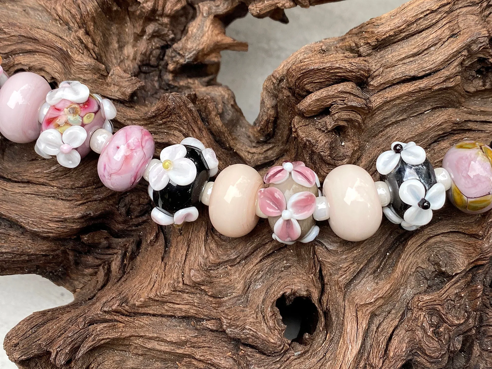 Pink Floral Lampwork Beads Set SRA