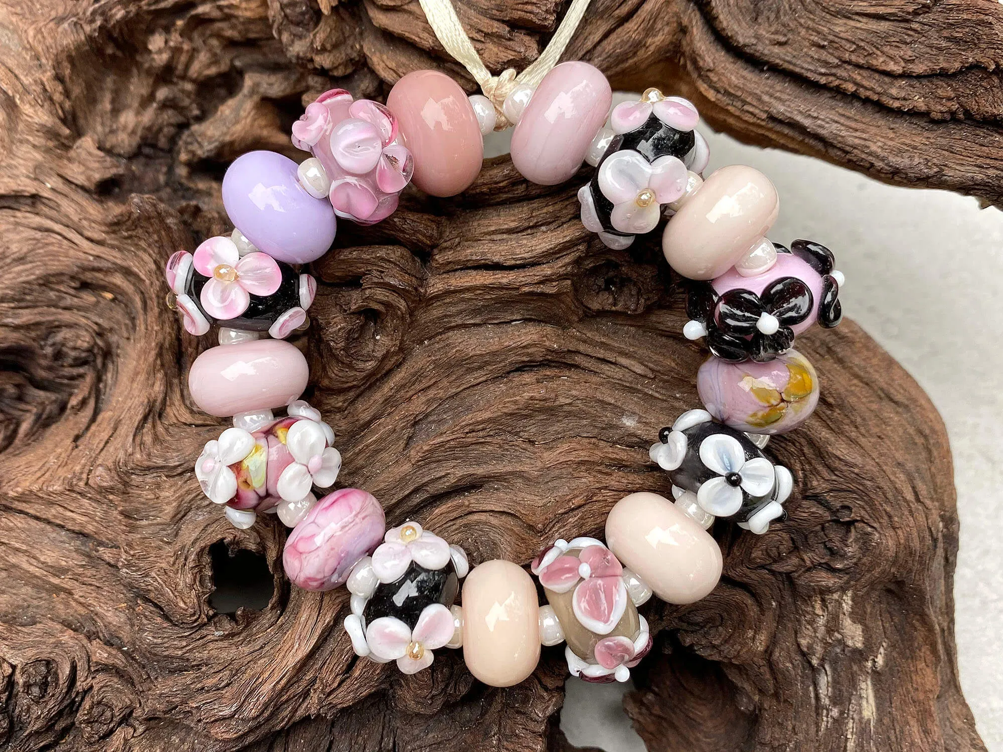 Pink Floral Lampwork Beads Set SRA