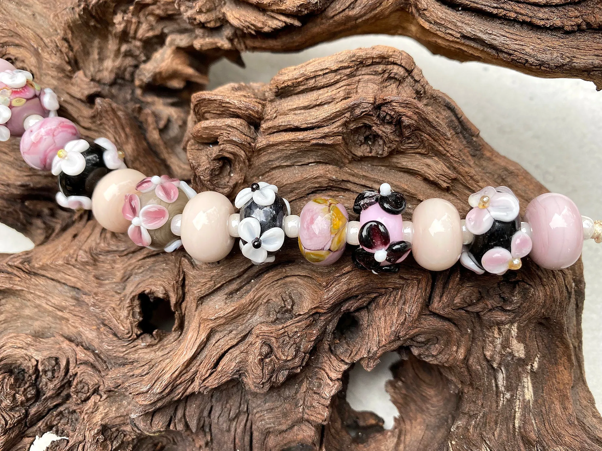 Pink Floral Lampwork Beads Set SRA