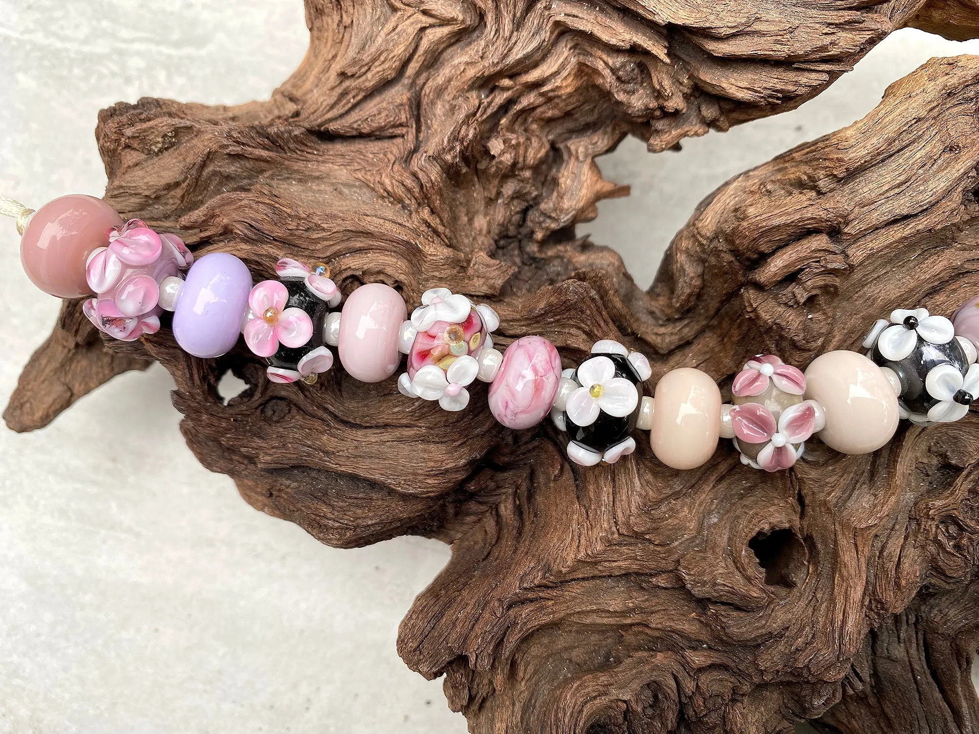 Pink Floral Lampwork Beads Set SRA