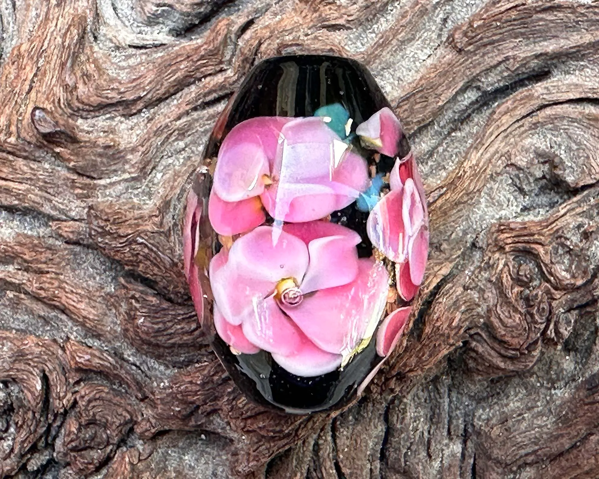 Pink Floral Mica Lampwork Focal Bead SRA