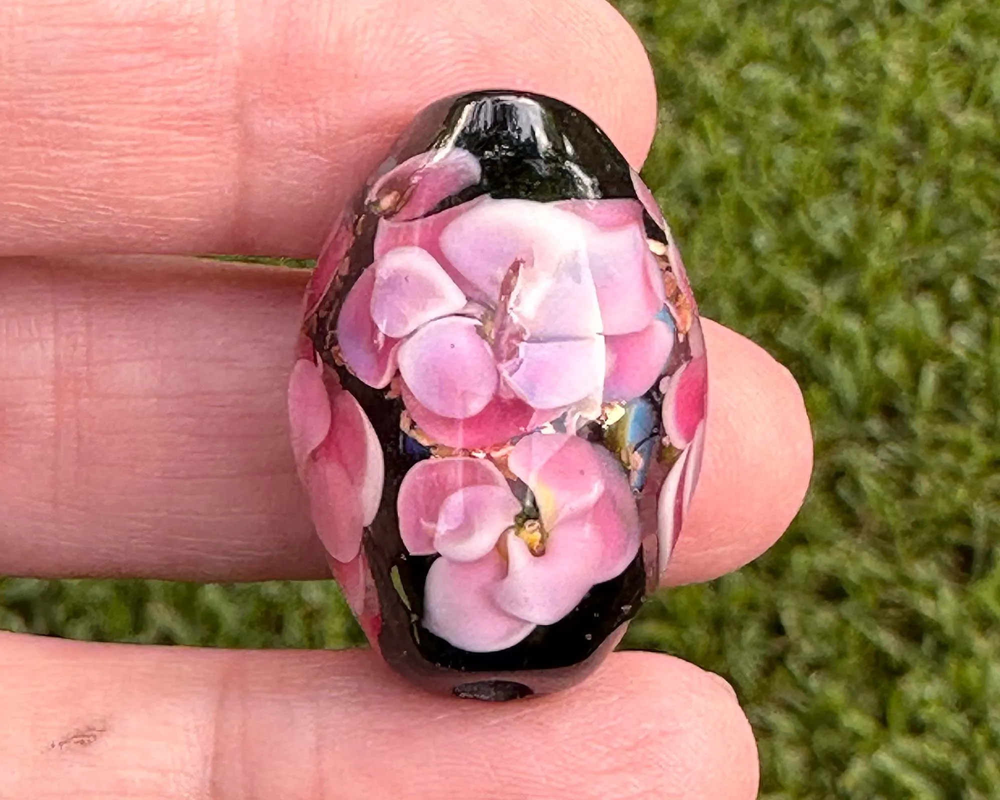 Pink Floral Mica Lampwork Focal Bead SRA