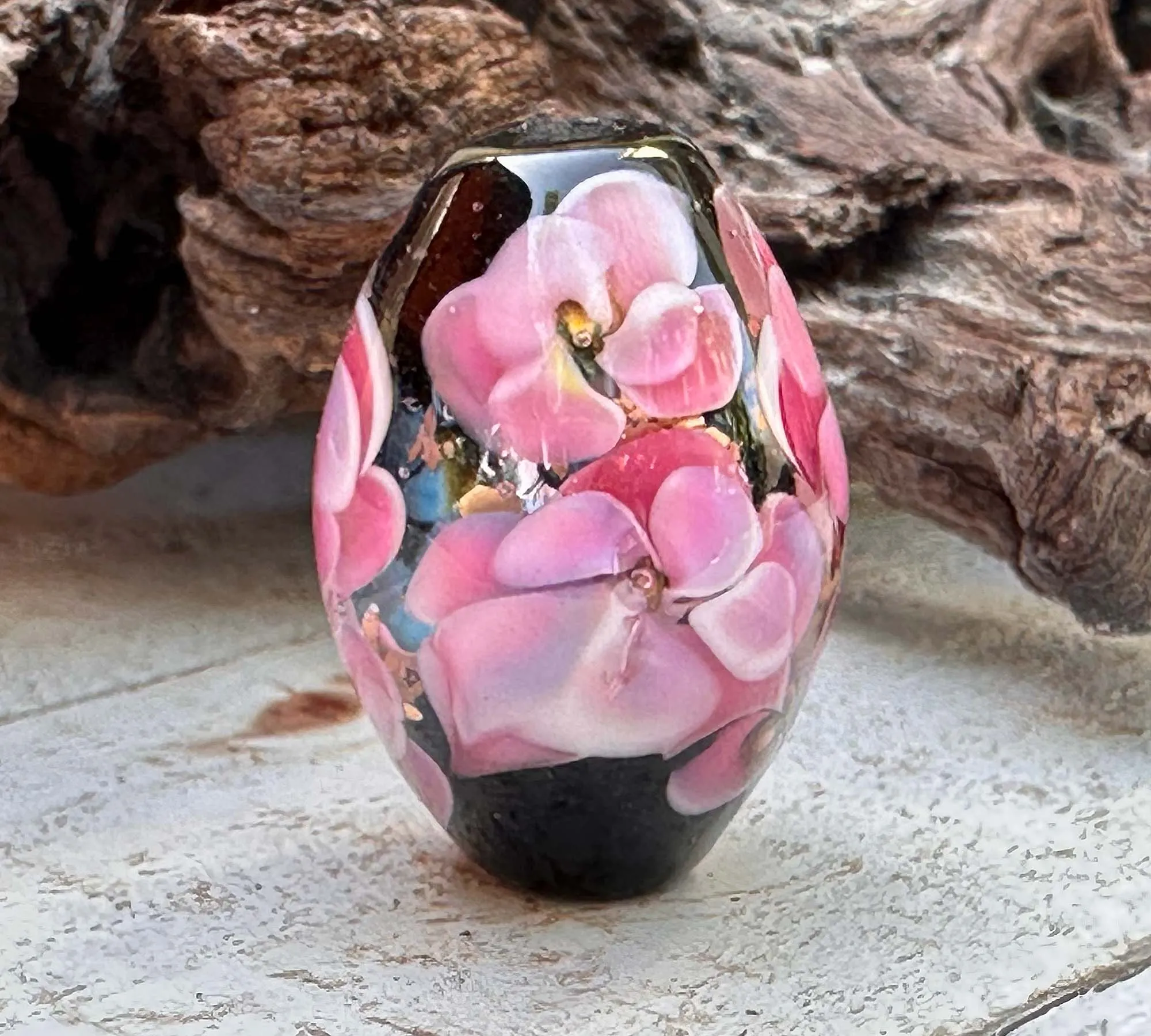 Pink Floral Mica Lampwork Focal Bead SRA