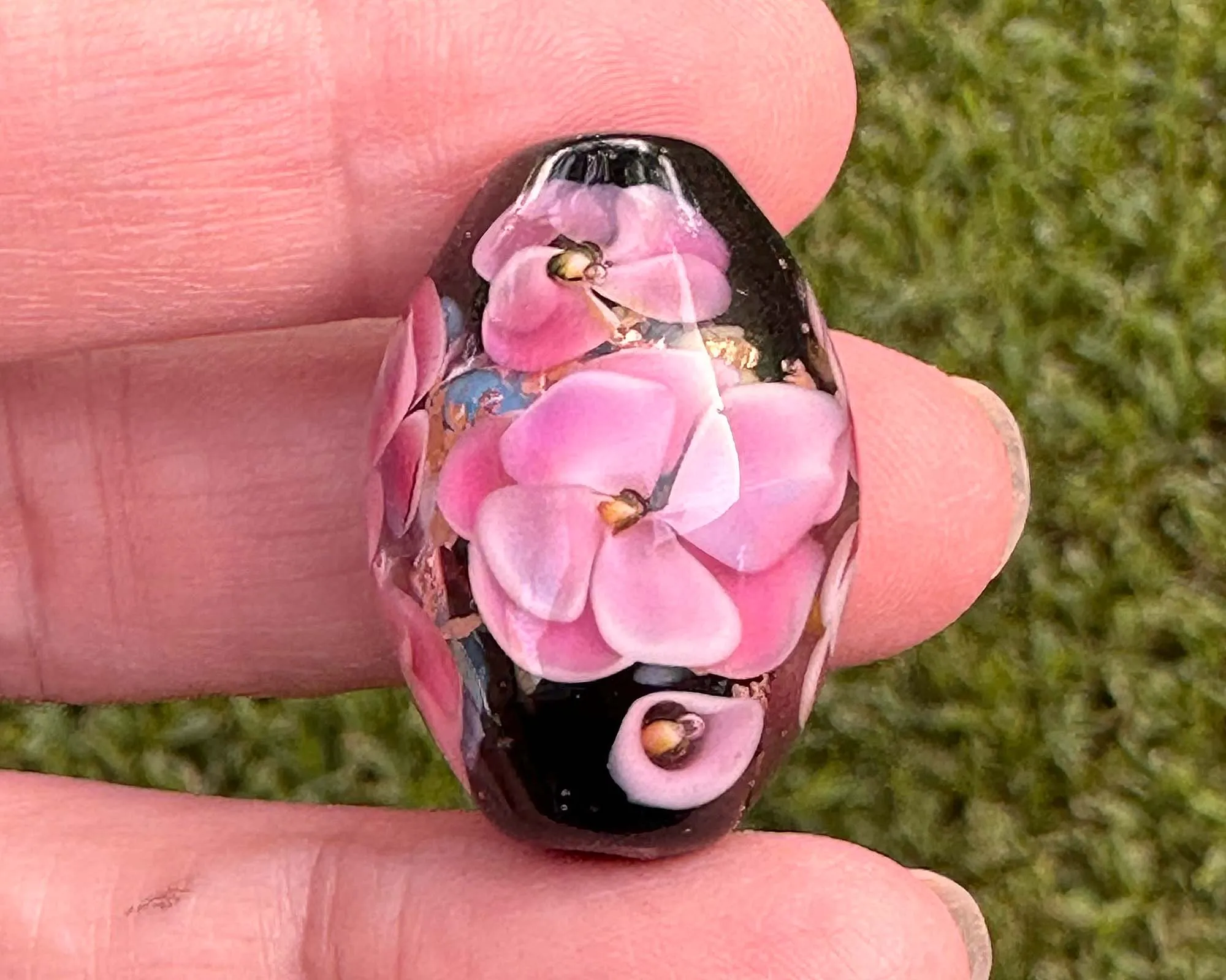 Pink Floral Mica Lampwork Focal Bead SRA