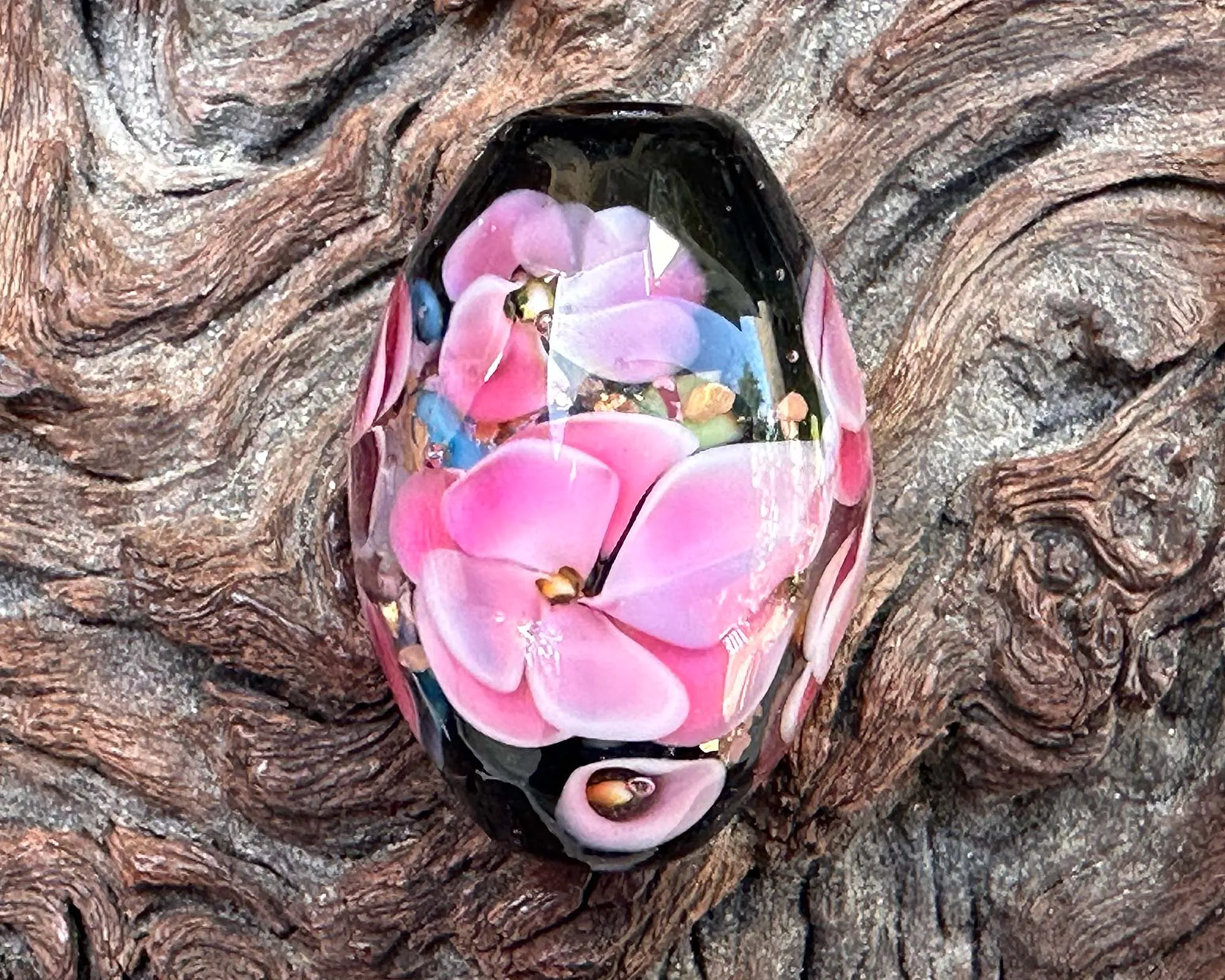 Pink Floral Mica Lampwork Focal Bead SRA