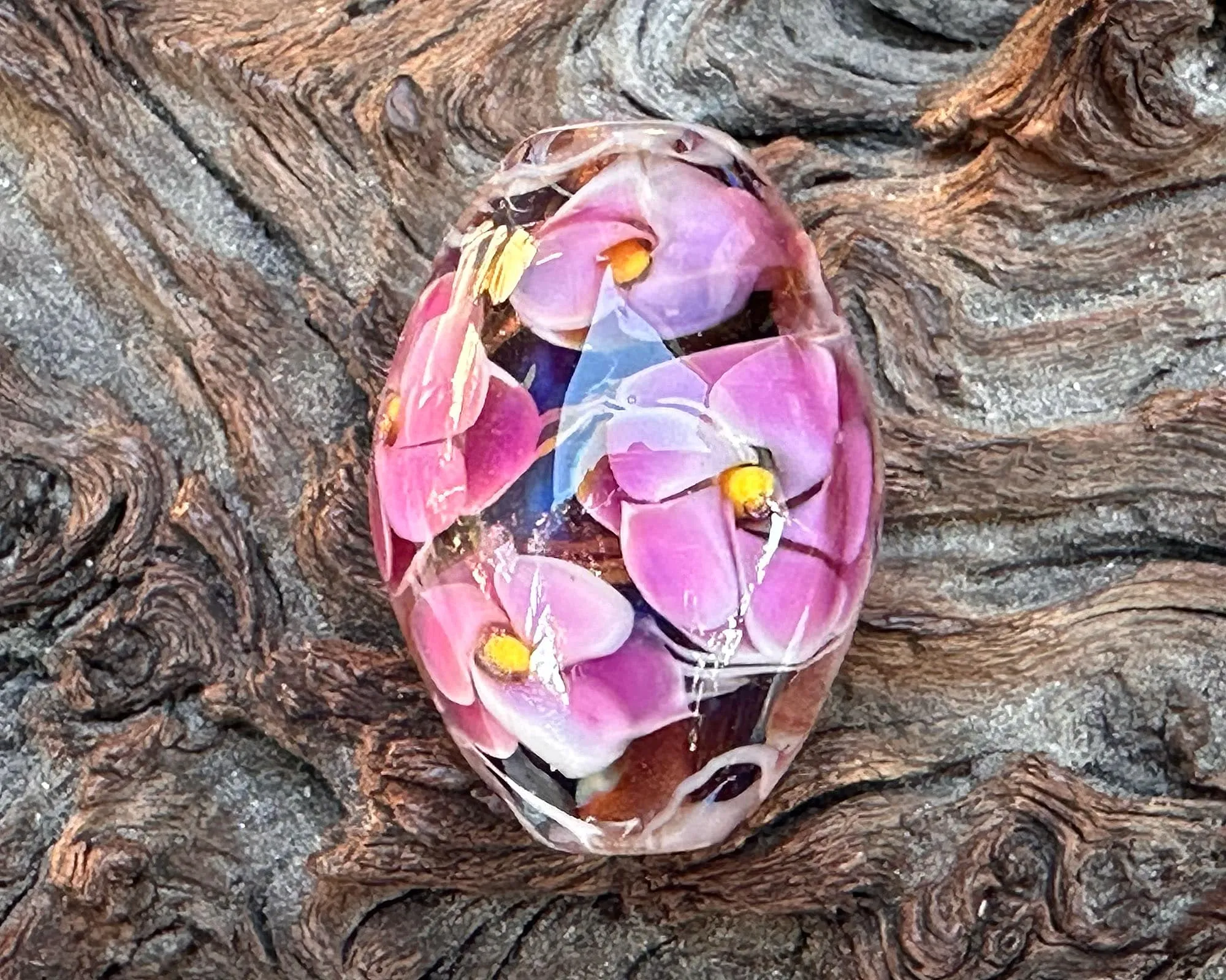 Pink Floral Shimmer Lampwork Focal Bead SRA