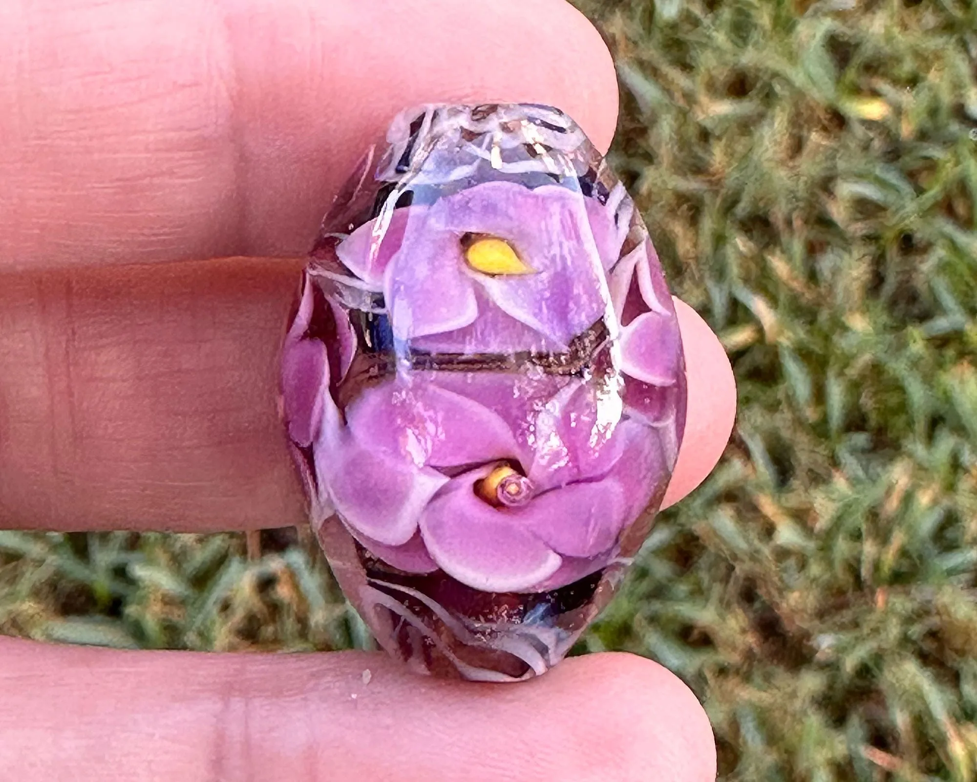 Pink Floral Shimmer Lampwork Focal Bead SRA
