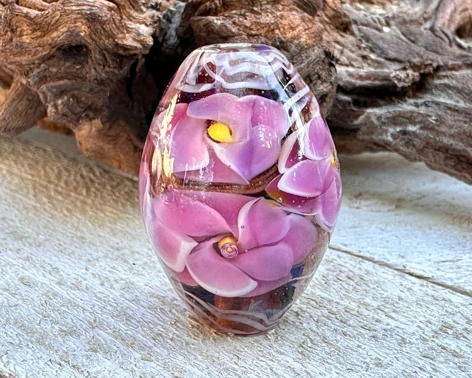 Pink Floral Shimmer Lampwork Focal Bead SRA