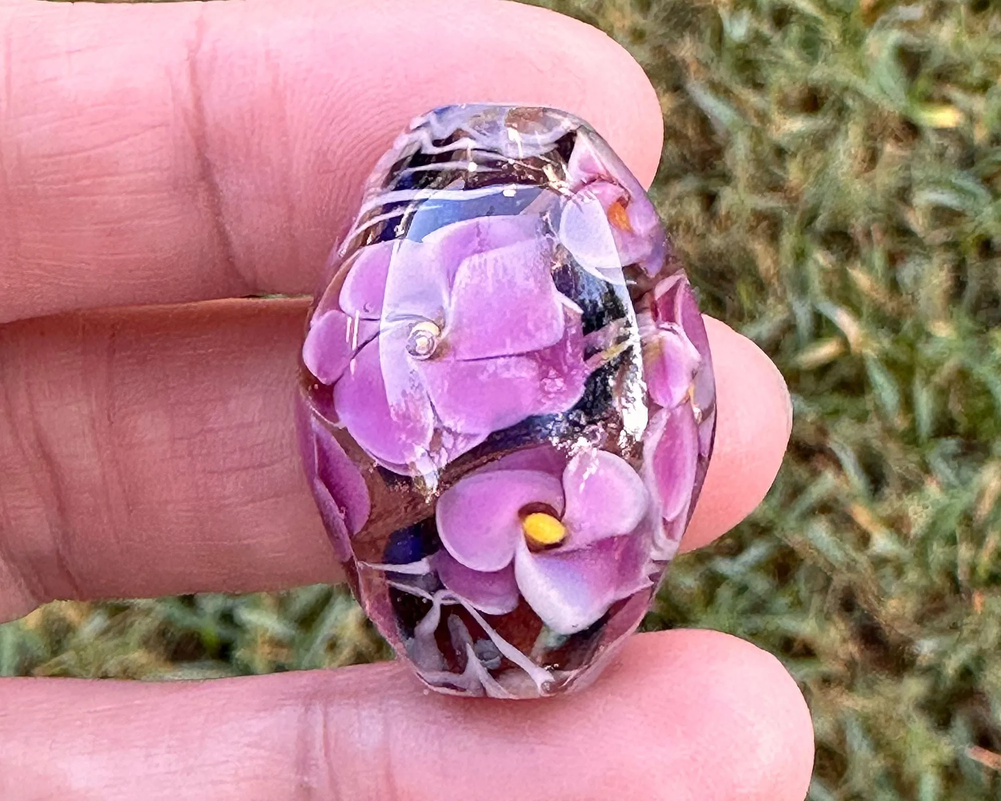 Pink Floral Shimmer Lampwork Focal Bead SRA