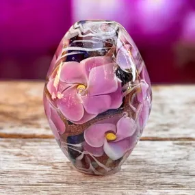 Pink Floral Shimmer Lampwork Focal Bead SRA